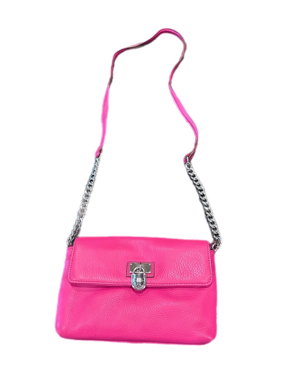 Calvin Klein Hot Pink Leather Crossbody with Silver Chain